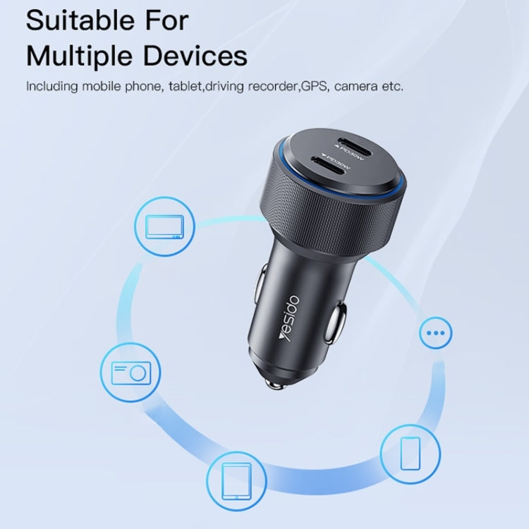 Yesido Y48  60W Car Fast Charger Aluminum Aluminum Double Type-C/USB-C Port Car Charger(Black) - free shipping - PMC TechLife - Order now!
