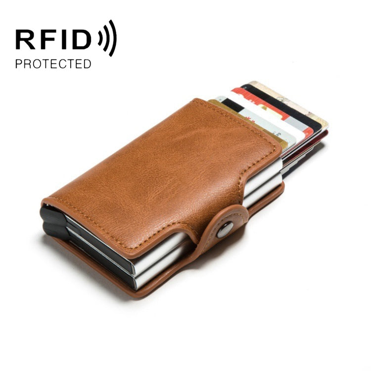 Automatic Pop-up Card Holder Metal Card Box RFID Credit Card Bank Card Box Wallet(Brown) - free shipping - PMC TechLife - Order now!
