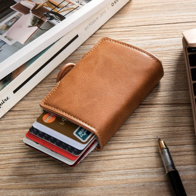 Automatic Pop-up Card Holder Metal Card Box RFID Credit Card Bank Card Box Wallet(Brown) - free shipping - PMC TechLife - Order now!
