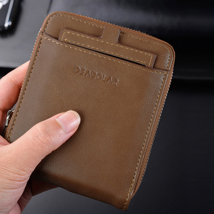 DEABOLAR Men Short Type PU Wallet Retro Zipper RFID Antimagnetic Card Holder(Brown) - Antimagnetic RFID Package by DEABOLAR | Online Shopping South Africa | PMC TechLife | Buy Now Pay Later Mobicred