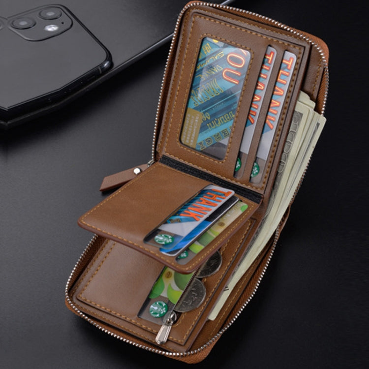 DEABOLAR Men Short Type PU Wallet Retro Zipper RFID Antimagnetic Card Holder(Brown) - Antimagnetic RFID Package by DEABOLAR | Online Shopping South Africa | PMC TechLife | Buy Now Pay Later Mobicred
