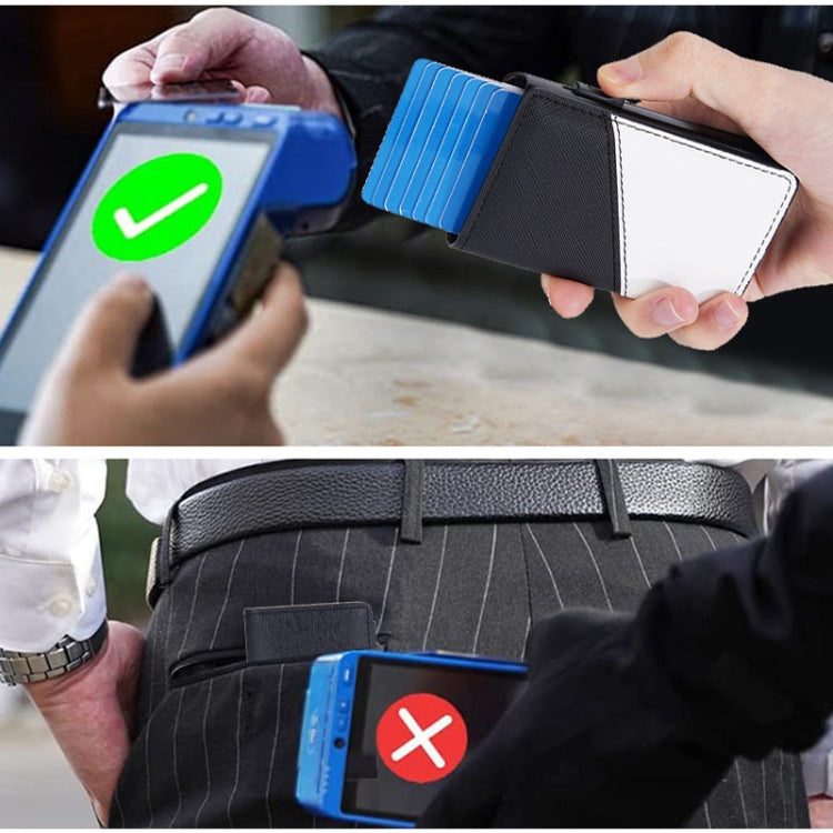 Baellerry RFID Anti-theft Aluminum Box Leather Wallet Side Push Contrasting Antimagnetic Card Holder(Blue) - free shipping - PMC TechLife - Order now!
