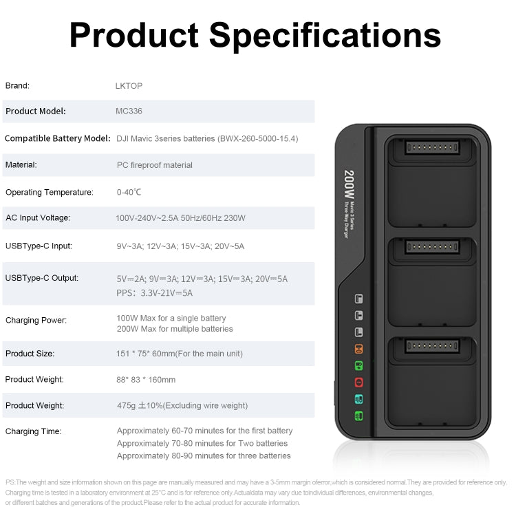 For DJI Mavic 3 Series LKTOP 200W 3-Channel Battery Charger EU Plug - free shipping - PMC TechLife - Order now!