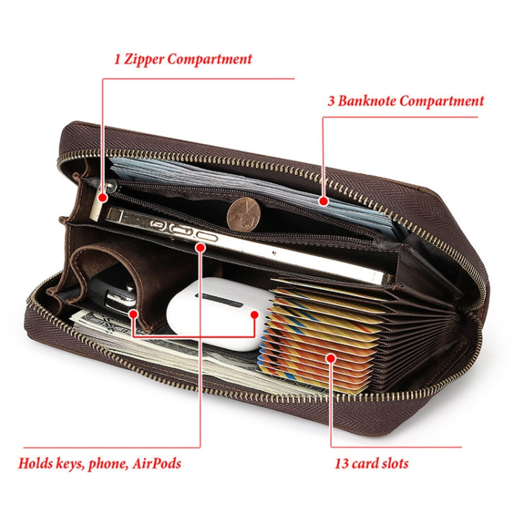 HUMERPAUL RFID Retro Zipper Multi -Card Leather Men Long Wallet Handbag(Coffee) - free shipping - PMC TechLife - Order now!