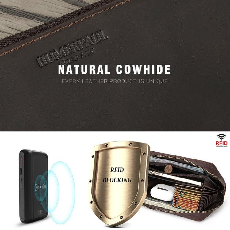 HUMERPAUL RFID Retro Zipper Multi -Card Leather Men Long Wallet Handbag(Coffee) - free shipping - PMC TechLife - Order now!
