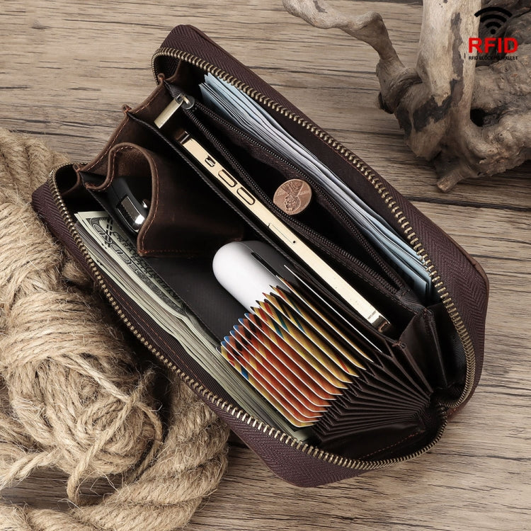 HUMERPAUL RFID Retro Zipper Multi -Card Leather Men Long Wallet Handbag(Coffee) - free shipping - PMC TechLife - Order now!