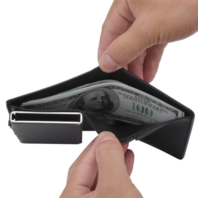 RFID Anti-Theft Short Wallet Automatic Pop-Up Aluminum Alloy Antimagnetic Card Holder(Dark Brown) - Antimagnetic RFID Package by PMC TechLife | Online Shopping South Africa | PMC TechLife | Buy Now Pay Later Mobicred