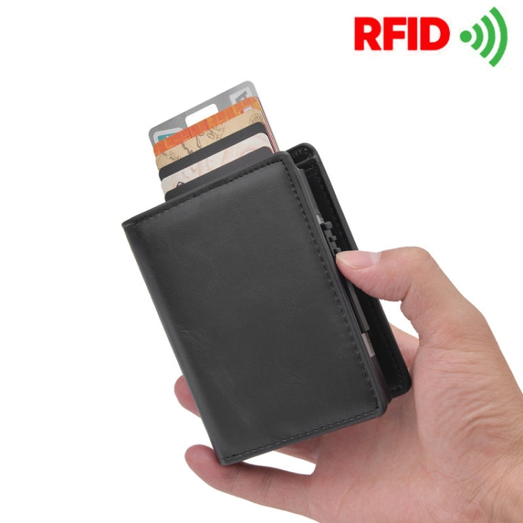 RFID Anti-Theft Short Wallet Automatic Pop-Up Aluminum Alloy Antimagnetic Card Holder(Dark Brown) - Antimagnetic RFID Package by PMC TechLife | Online Shopping South Africa | PMC TechLife | Buy Now Pay Later Mobicred