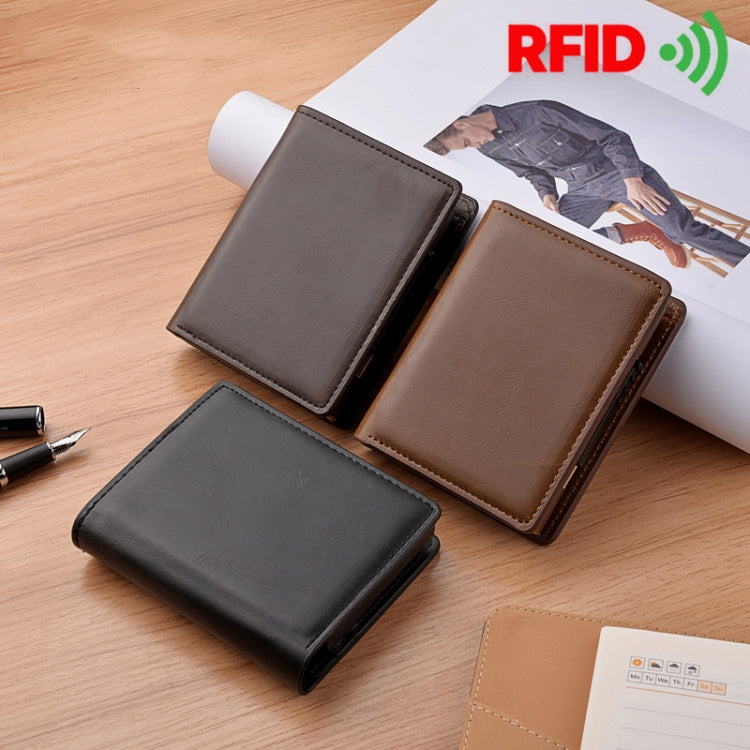 RFID Anti-Theft Short Wallet Automatic Pop-Up Aluminum Alloy Antimagnetic Card Holder(Brown) - Antimagnetic RFID Package by PMC TechLife | Online Shopping South Africa | PMC TechLife | Buy Now Pay Later Mobicred