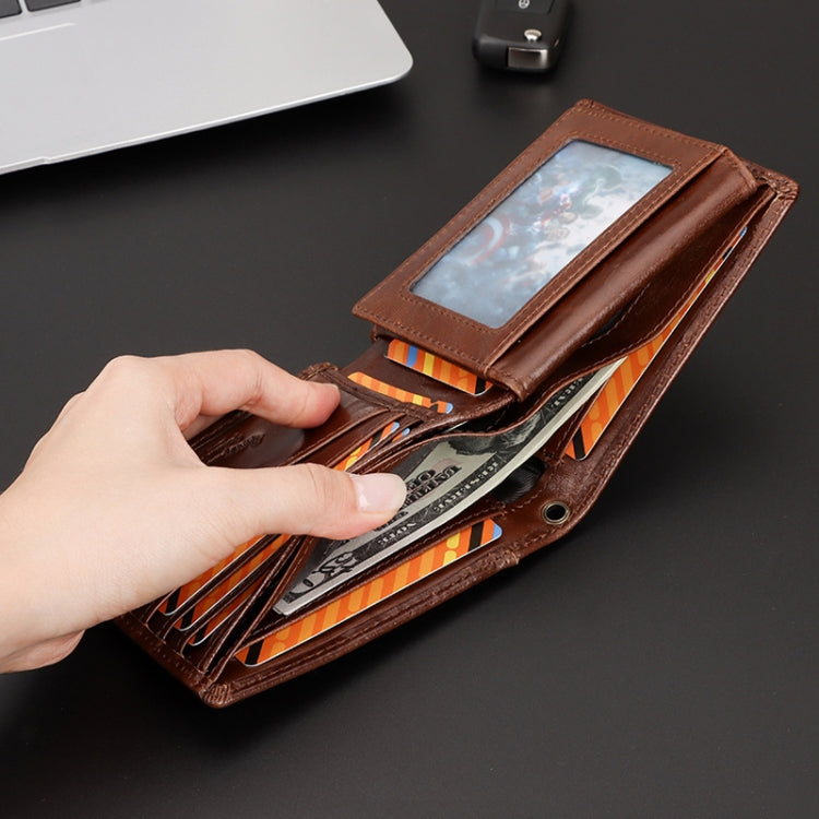 HUMERPAUL RFID Anti-Magnetic Men Pickup Card Bag Metal Chain Short Leather Wallet, Color: Black - free shipping - PMC TechLife - Order now!