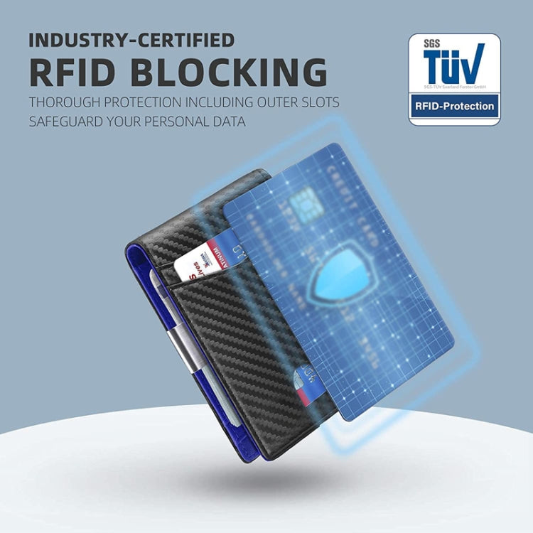 RFID Anti-Magnetic And Anti-Theft Leather Multi-Card Credit Card Wallet Coin Purse(Carbon Fiber Black+Blue Inner) - Antimagnetic RFID Package by PMC TechLife | Online Shopping South Africa | PMC TechLife | Buy Now Pay Later Mobicred