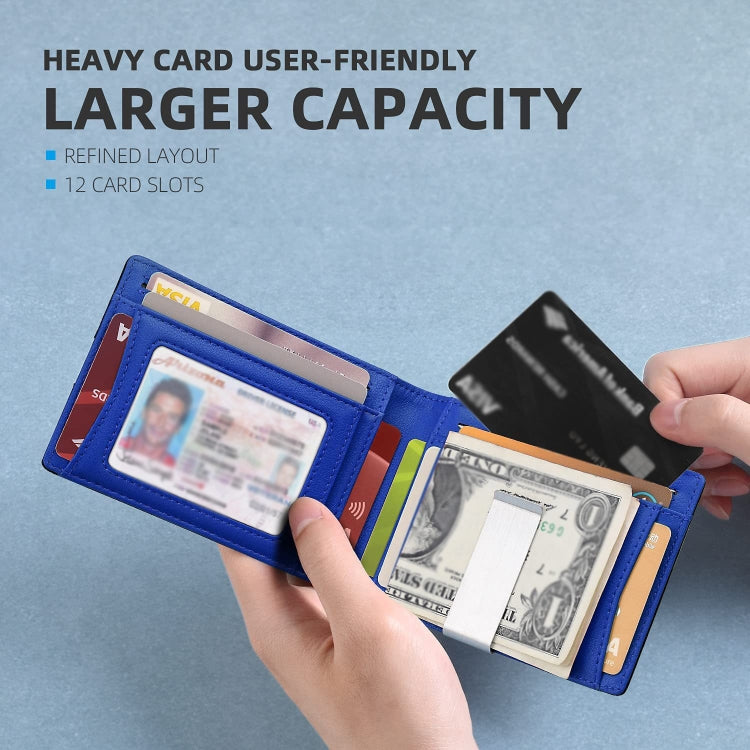 RFID Anti-Magnetic And Anti-Theft Leather Multi-Card Credit Card Wallet Coin Purse(Carbon Fiber Black+Blue Inner) - Antimagnetic RFID Package by PMC TechLife | Online Shopping South Africa | PMC TechLife | Buy Now Pay Later Mobicred