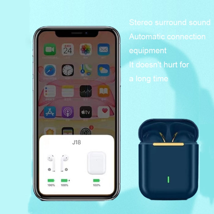 J18 Bluetooth 5.0 TWS In-Ear Wireless Earphones Long Battery Life Headphones(Blue) - TWS Earphone by PMC TechLife | Online Shopping South Africa | PMC TechLife