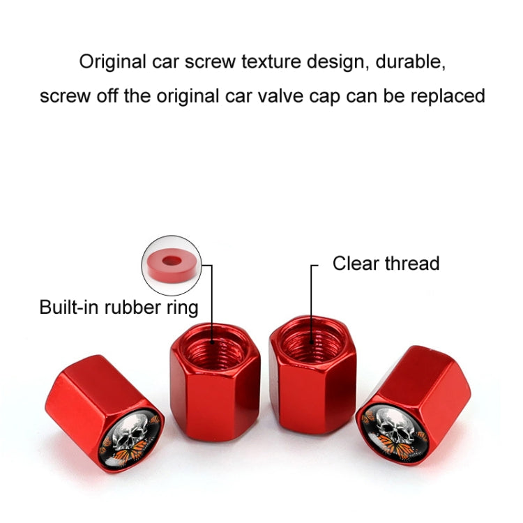 4pcs/set Skull Metal Car Tire Universal Modified Aluminum Alloy Valve Cap(Red) - Tire Valve Caps by PMC TechLife | Online Shopping South Africa | PMC TechLife | Buy Now Pay Later Mobicred