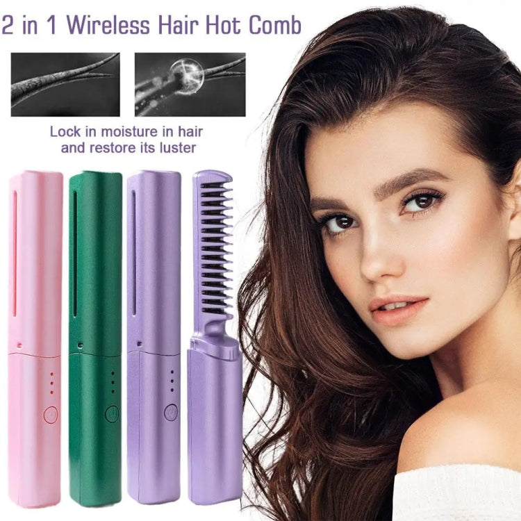 2 In 1 Portable USB Rechargeable Hair Curler Dual Usage Hair Straightening Comb(Purple) - free shipping - PMC TechLife - Order now!