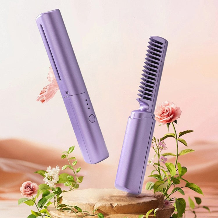 2 In 1 Portable USB Rechargeable Hair Curler Dual Usage Hair Straightening Comb(Purple) - free shipping - PMC TechLife - Order now!