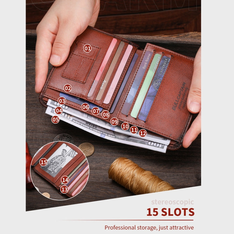 Bull Captain Men Wallet First-layer Cowhide Coin Clip RFID Retro Vertical ID Holder(Brown) - Antimagnetic RFID Package by Bull Captain | Online Shopping South Africa | PMC TechLife | Buy Now Pay Later Mobicred