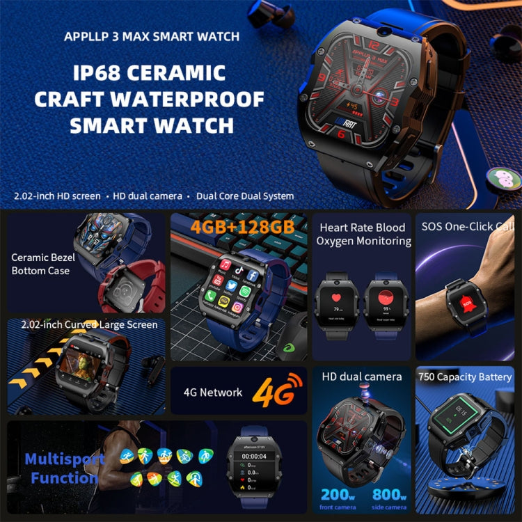 LOKMAT Appllp 3 Max 2.02-Inch Plug Card 4G Call Waterproof Sport Smart Watch With SOS(Blue) - free shipping - PMC TechLife - Order now!