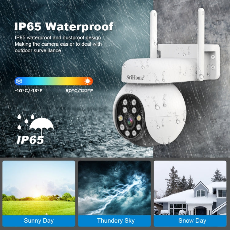 SriHome SH052 Wifi 5MP Wireless PTZ IP AI Auto Tracking Sound&Light Alarm Starlight Color Night Vision Outdoors Surveillance Camera, Plug: UK - free shipping - PMC TechLife - Order now!