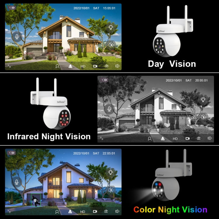 SriHome SH052 Wifi 5MP Wireless PTZ IP AI Auto Tracking Sound&Light Alarm Starlight Color Night Vision Outdoors Surveillance Camera, Plug: EU - free shipping - PMC TechLife - Order now!