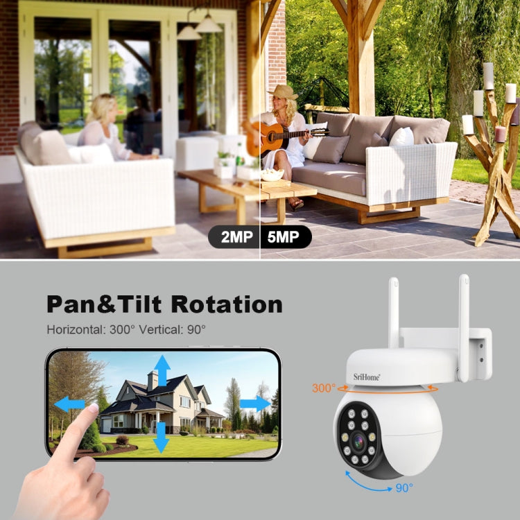 SriHome SH052 Wifi 5MP Wireless PTZ IP AI Auto Tracking Sound&Light Alarm Starlight Color Night Vision Outdoors Surveillance Camera, Plug: EU - free shipping - PMC TechLife - Order now!