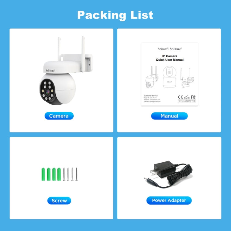 SriHome SH052 Wifi 5MP Wireless PTZ IP AI Auto Tracking Sound&Light Alarm Starlight Color Night Vision Outdoors Surveillance Camera, Plug: US - free shipping - PMC TechLife - Order now!