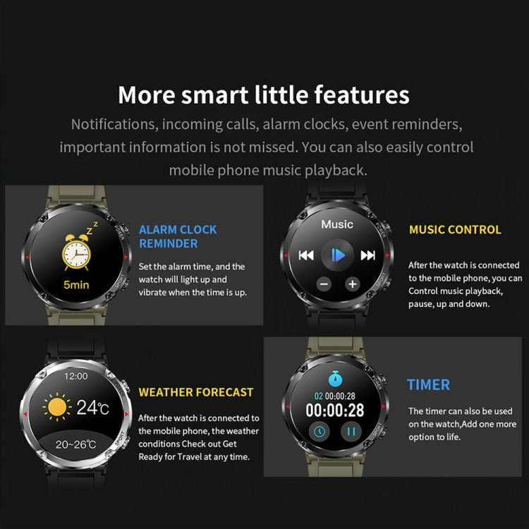T30 1.6-inch Outdoor Sports Waterproof Smart Music Bluetooth Call Watch, Color: Black Steel+Silicone - free shipping - PMC TechLife - Order now!