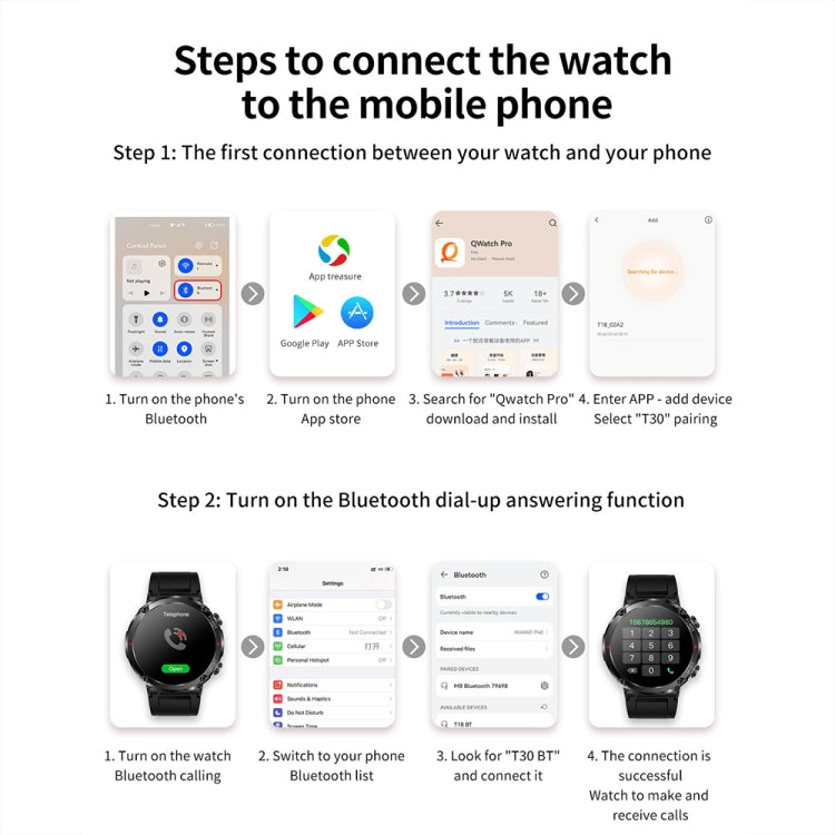 T30 1.6-inch Outdoor Sports Waterproof Smart Music Bluetooth Call Watch, Color: Black Steel+Silicone - free shipping - PMC TechLife - Order now!