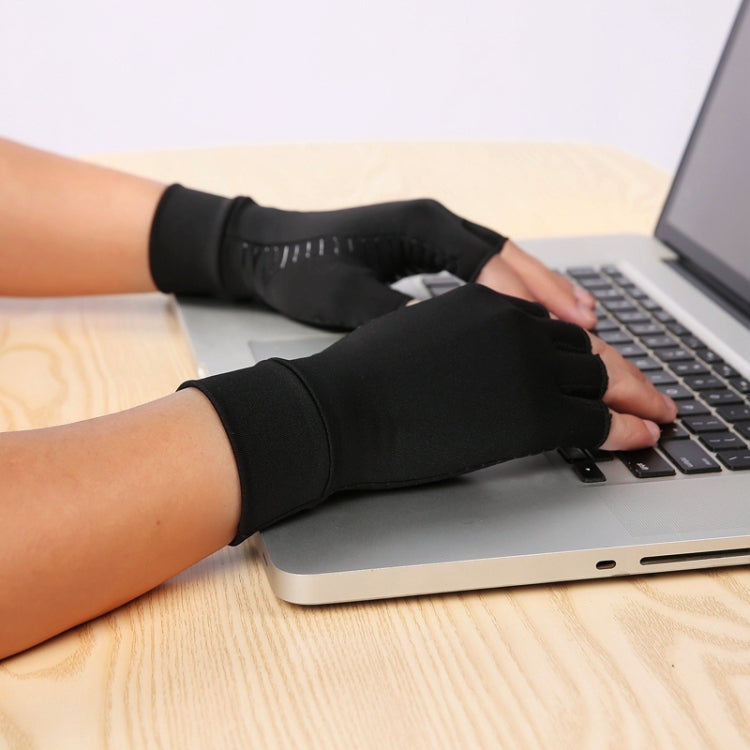 Black Fiber A Pair Sports Breathable Health Care Half Finger Gloves Rehabilitation Training Arthritis Pressure Gloves, Size:M - Safety Gloves by PMC TechLife | Online Shopping South Africa | PMC TechLife
