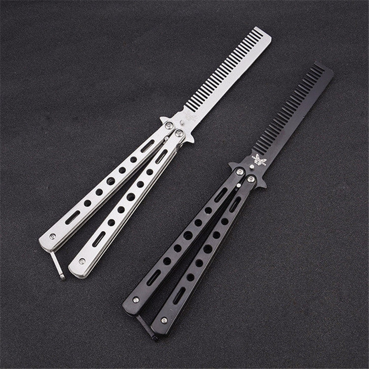 Salon Stainless Steel Practice Comb Practice Knife (Uncut) Butterfly Comb(Black) - free shipping - PMC TechLife - Order now!