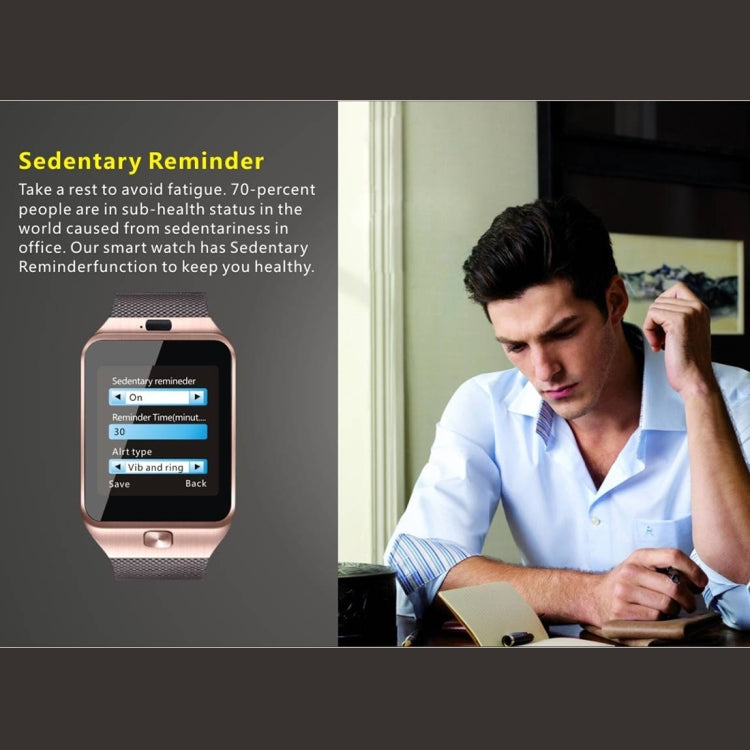 DZ09 1.56 inch Screen Bluetooth 3.0 Android 4.1 OS Above Smart Watch Phone with Bluetooth Call & Call Reminder & Sleep Monitor & Pedometer & Sedentary Reminder & Calendar & SMS & Audio and Video Player & Anti-loss Function(Gold) - Smart Watches by PMC TechLife | Online Shopping South Africa | PMC TechLife | Buy Now Pay Later Mobicred