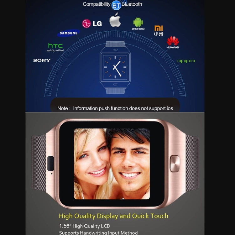 DZ09 1.56 inch Screen Bluetooth 3.0 Android 4.1 OS Above Smart Watch Phone with Bluetooth Call & Call Reminder & Sleep Monitor & Pedometer & Sedentary Reminder & Calendar & SMS & Audio and Video Player & Anti-loss Function(Gold) - Smart Watches by PMC TechLife | Online Shopping South Africa | PMC TechLife | Buy Now Pay Later Mobicred