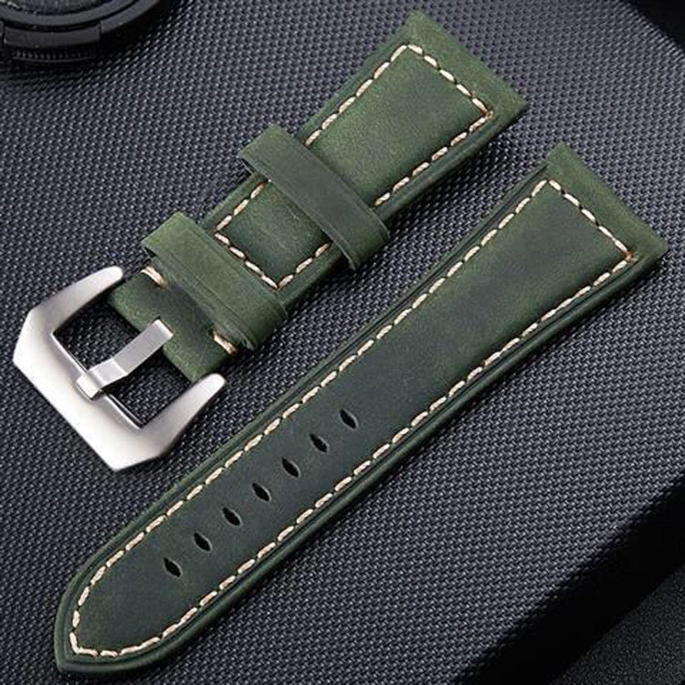 Crazy Horse Layer Frosted Silver Buckle Watch Leather Watch Band, Size: 22mm(Army Green) - Watch Bands by PMC TechLife | Online Shopping South Africa | PMC TechLife | Buy Now Pay Later Mobicred
