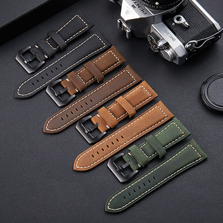Crazy Horse Layer Frosted Silver Buckle Watch Leather Watch Band, Size: 22mm(Army Green) - Watch Bands by PMC TechLife | Online Shopping South Africa | PMC TechLife | Buy Now Pay Later Mobicred