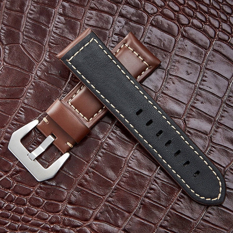 Crazy Horse Layer Frosted Silver Buckle Watch Leather Watch Band, Size: 24mm (Black) - Watch Bands by PMC TechLife | Online Shopping South Africa | PMC TechLife | Buy Now Pay Later Mobicred