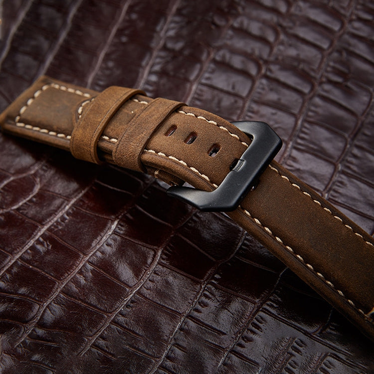 Crazy Horse Layer Frosted Silver Buckle Watch Leather Watch Band, Size: 24mm (Black) - Watch Bands by PMC TechLife | Online Shopping South Africa | PMC TechLife | Buy Now Pay Later Mobicred