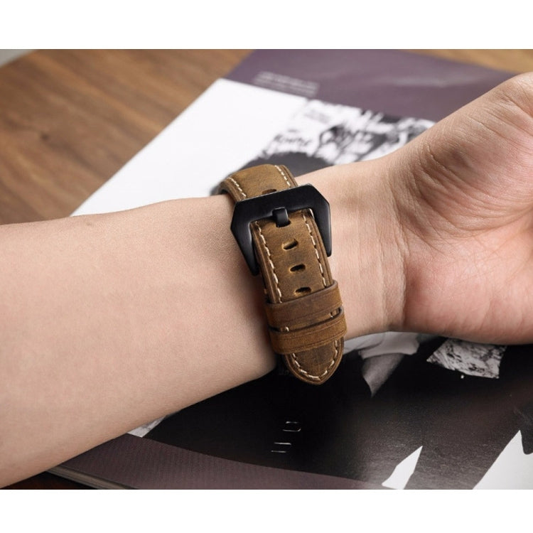 Crazy Horse Layer Frosted Silver Buckle Watch Leather Watch Band, Size: 24mm (Black) - Watch Bands by PMC TechLife | Online Shopping South Africa | PMC TechLife | Buy Now Pay Later Mobicred